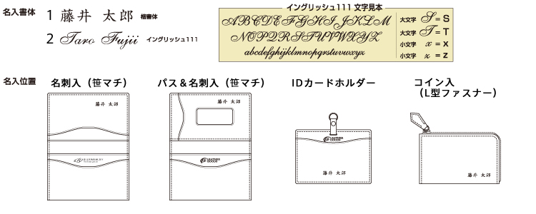 ペリンガーカーフ 名入れ書体・名入れ位置