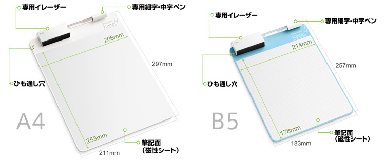 A4サイズとB5サイズ、それぞれ無地と方眼がございます