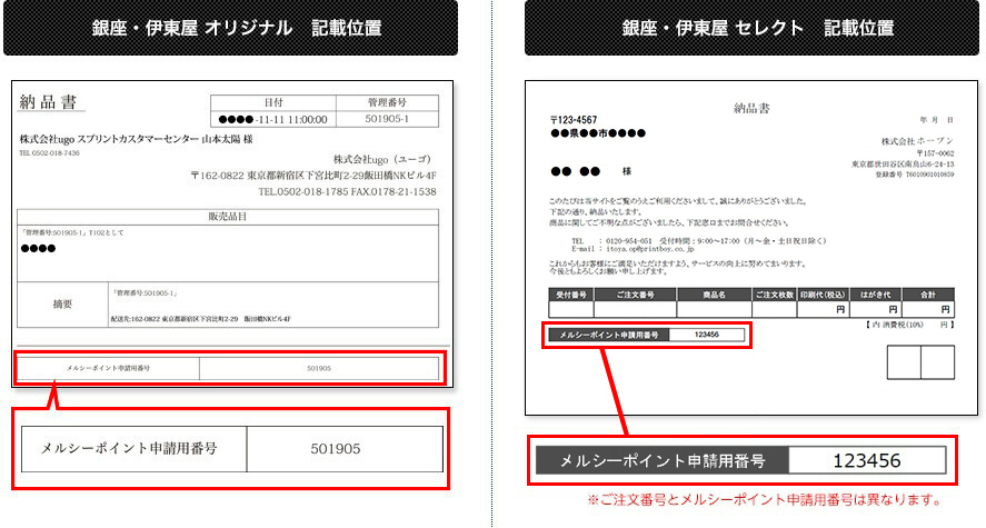 メルシーポイント申請用番号